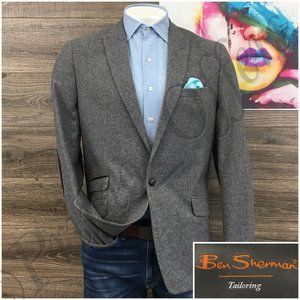 Ben Sherman Mens Blazer Sport Coat One Button Casual Jacket 44L Tweed Wool Suits
